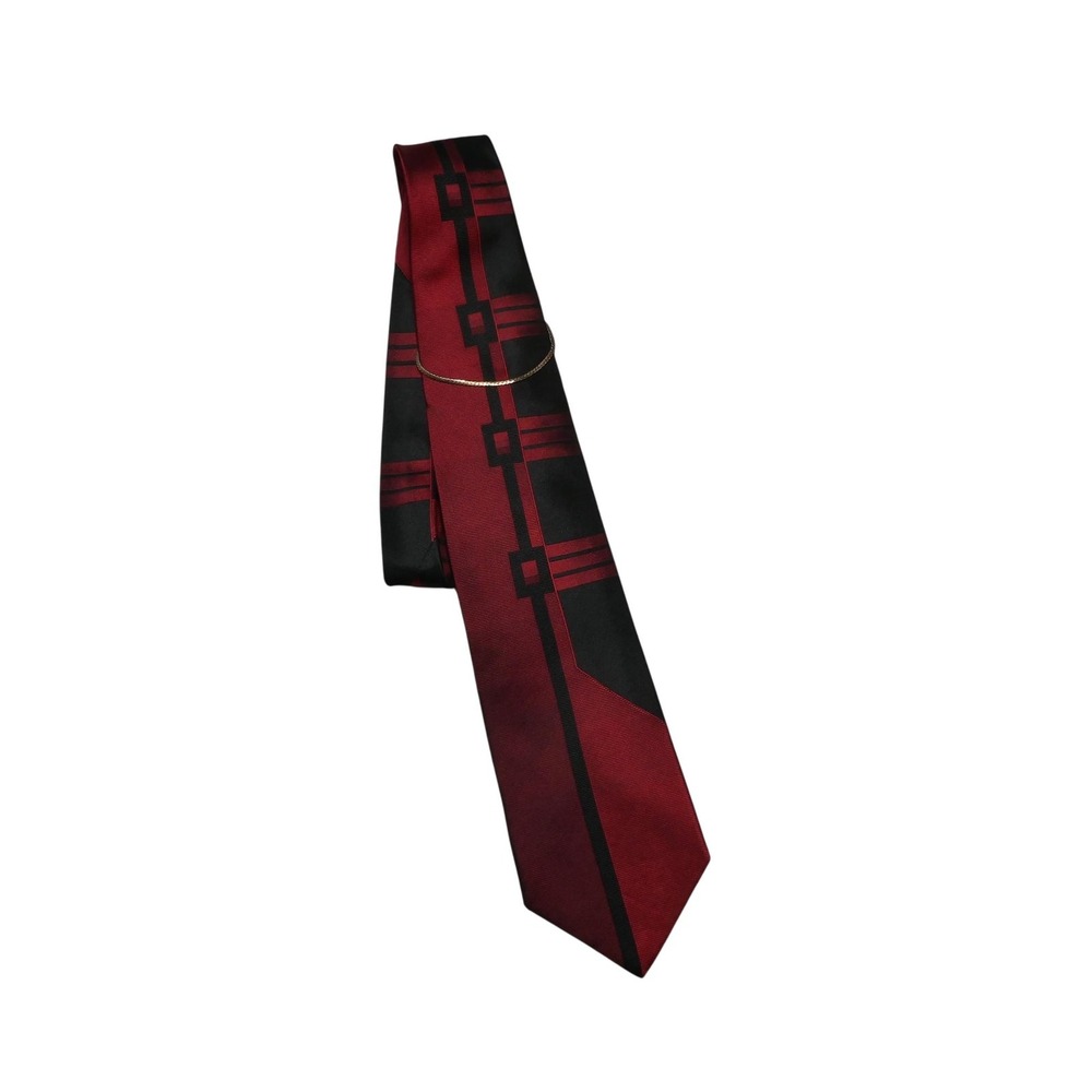 Giorgio Brutini Tie Mens One Size Red Geometric 100% Silk Woven Classic Necktie